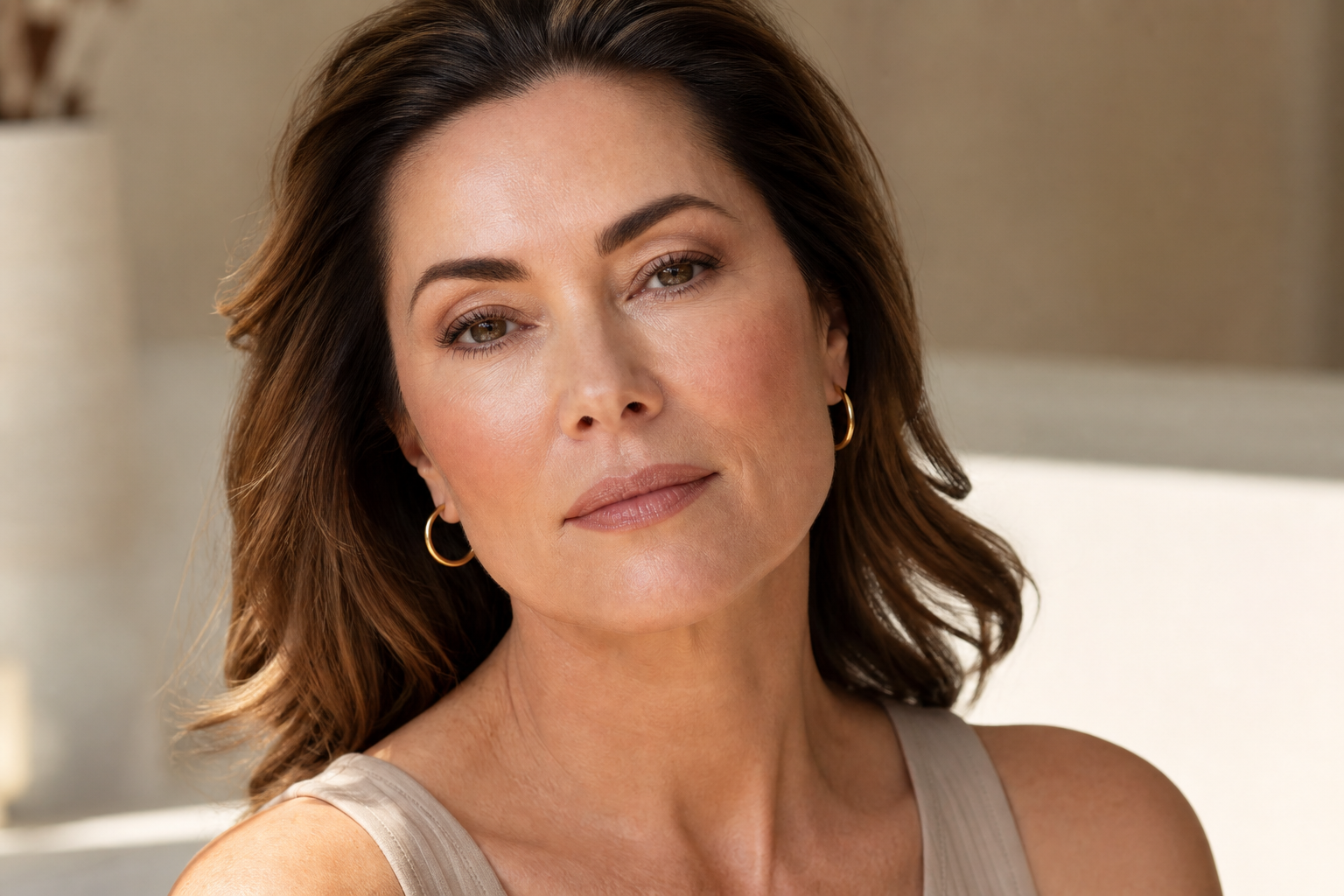 Mature woman with refined natural makeup